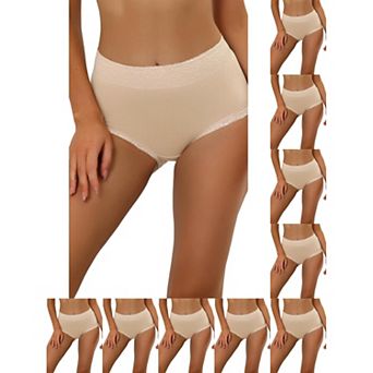 10 Packs Women's Cotton Underwear High-Waist Lace Trim Tummy Control Full Coverage Brief