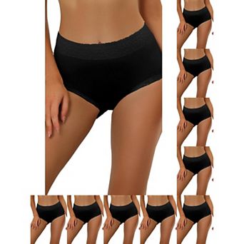 10 Packs Women's Cotton Underwear High-Waist Lace Trim Tummy Control Full Coverage Brief