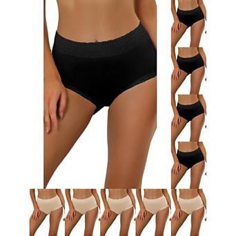 10 Packs Women's Cotton Underwear High-Waist Lace Trim Tummy Control Full Coverage Brief
