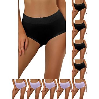 10 Packs Women's Cotton Underwear High-Waist Lace Trim Tummy Control Full Coverage Brief