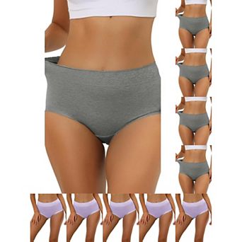 10 Packs Women's Cotton Underwear High-Waist Lace Trim Tummy Control Full Coverage Brief