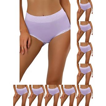 10 Packs Women's Cotton Underwear High-Waist Lace Trim Tummy Control Full Coverage Brief
