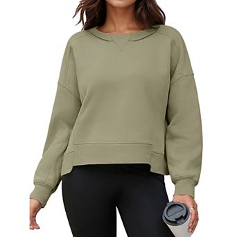 Cropped Sweatshirt for Women Crewneck Fleece Pullover Tops Oversized Hoodie Fashion Fall Outfits