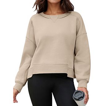 Cropped Sweatshirt for Women Crewneck Fleece Pullover Tops Oversized Hoodie Fashion Fall Outfits