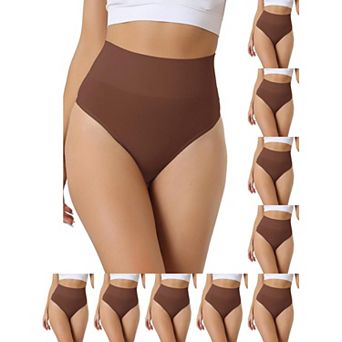 10 Packs Women's High-Waisted Briefs Invisible Thong Stretchy Knickers Comfortable Underwear