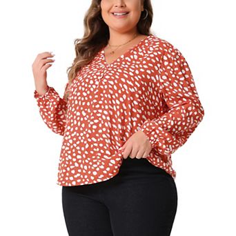 Plus Size Top for Women Polka Dot V Neck Long Sleeve Casual Work Business Blouse Shirts