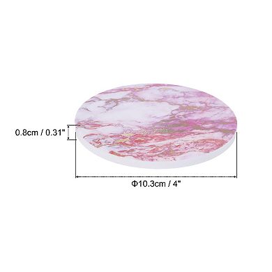 4Pcs Absorbent Coasters Pink Marble Gilding Pattern Round Coaster with Cork Backing Non-Slip 4"