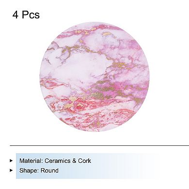 4Pcs Absorbent Coasters Pink Marble Gilding Pattern Round Coaster with Cork Backing Non-Slip 4"