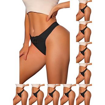 10 Packs Women's Low-Waistd Satin Bikini Panties Elastic Lace Waist Thongs Underwear