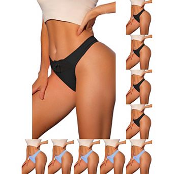10 Packs Women's Low-Waistd Satin Bikini Panties Elastic Lace Waist Thongs Underwear