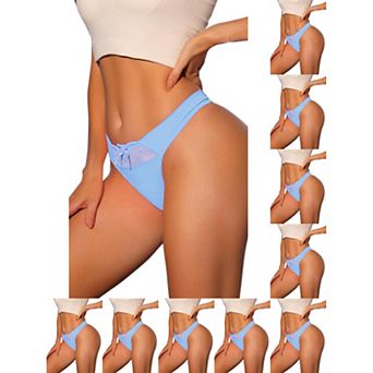 10 Packs Women's Low-Waistd Satin Bikini Panties Elastic Lace Waist Thongs Underwear