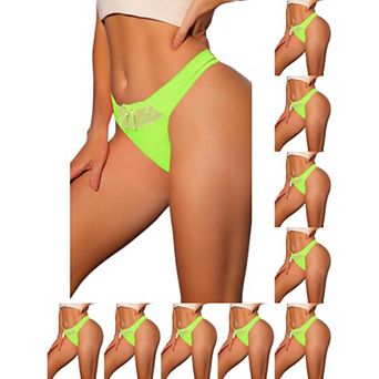 10 Packs Women's Low-Waistd Satin Bikini Panties Elastic Lace Waist Thongs Underwear