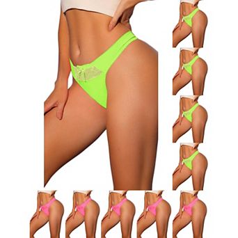 10 Packs Women's Low-Waistd Satin Bikini Panties Elastic Lace Waist Thongs Underwear