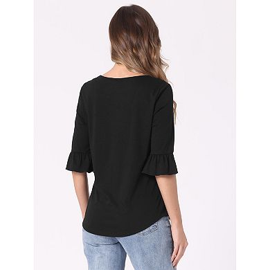 3/4 Bell Sleeve Tops for Women's Summer Dressy Casual Square Neck Blouse Shirt