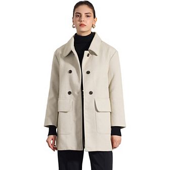 Women's Peter Pan Collar Coat Long Sleeve Double Breasted Classic Winter Outwear