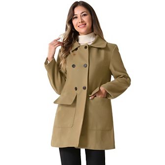 Women's Peter Pan Collar Coat Long Sleeve Double Breasted Classic Winter Outwear