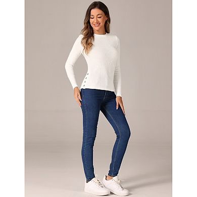 Basic Knit Sweater For Women's Stretch Long Sleeve Crew Neck Casual Sweater Tops