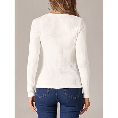 Basic Knit Sweater For Women's Stretch Long Sleeve Crew Neck Casual Sweater Tops