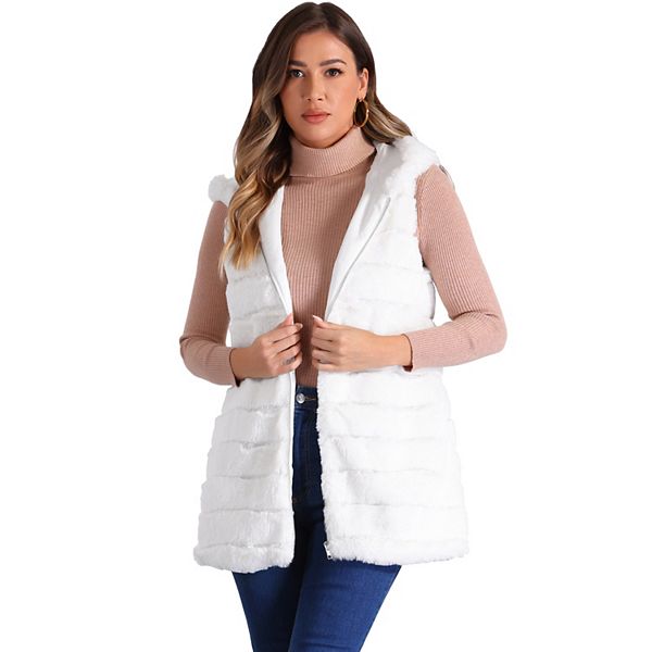 Women's Faux Fur Vest Sleeveless Zip Up Hooded Waistcoat Outerwear
