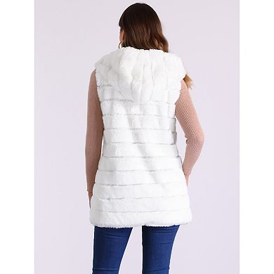 Women's Faux Fur Vest Sleeveless Zip Up Hooded Waistcoat Outerwear