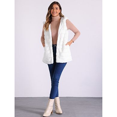 Women's Faux Fur Vest Sleeveless Zip Up Hooded Waistcoat Outerwear