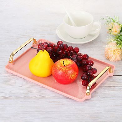 Plastic Serving Tray with Golden Handle, 12.2"x7.9"x0.6" Modern Rectangular Decorative Tray