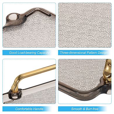 Plastic Serving Tray with Golden Handle, 12.2"x7.9"x0.6" Modern Rectangular Decorative Tray