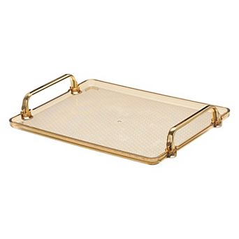 Plastic Serving Tray with Golden Handle, 12.2"x7.9"x0.6" Modern Rectangular Decorative Tray