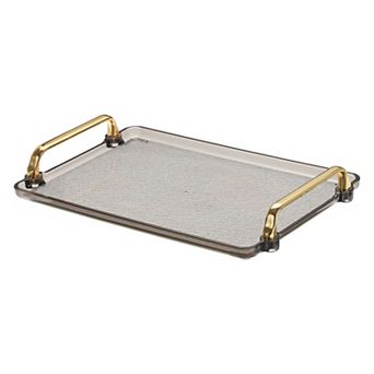 Plastic Serving Tray with Golden Handle, 12.2"x7.9"x0.6" Modern Rectangular Decorative Tray
