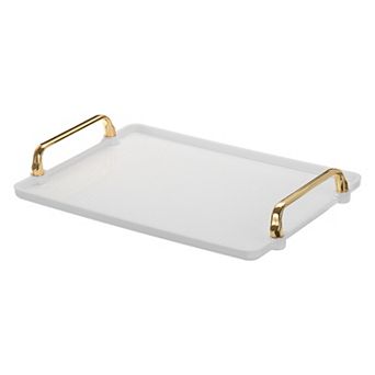 Plastic Serving Tray with Golden Handle, 12.2"x7.9"x0.6" Modern Rectangular Decorative Tray