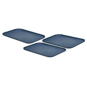 Plastic Fast Food Serving Tray, 3 pc 12.2" x 8.9" Reusable Rectangular Cafeteria Serving Platter