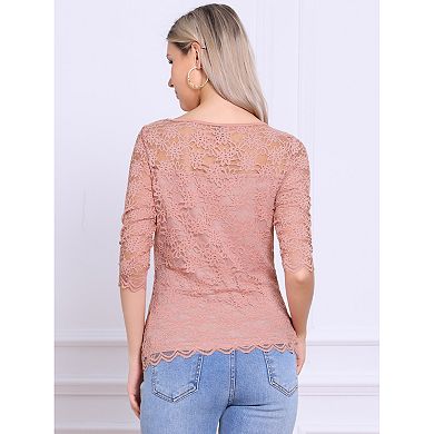 Floral Lace Top with 3/4 Length Sleeves