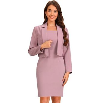 Business Dress Suit Set for Women's Sleeveless Bodycon Dress Long Sleeve Cropped Blazer Work Outfit