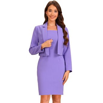 Business Dress Suit Set for Women's Sleeveless Bodycon Dress Long Sleeve Cropped Blazer Work Outfit