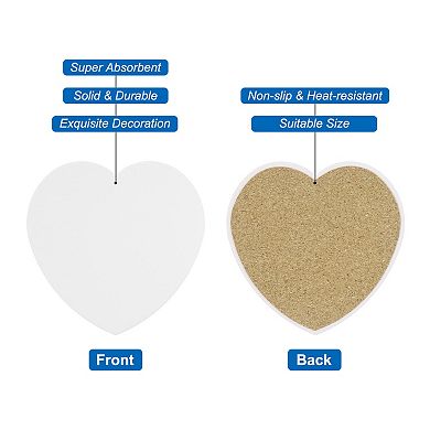 4Pcs Absorbent Coasters White Marble Heart Shape Coaster with Cork Backing Non-Slip 4.3"