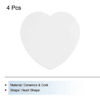 4Pcs Absorbent Coasters White Marble Heart Shape Coaster with Cork Backing Non-Slip 4.3"