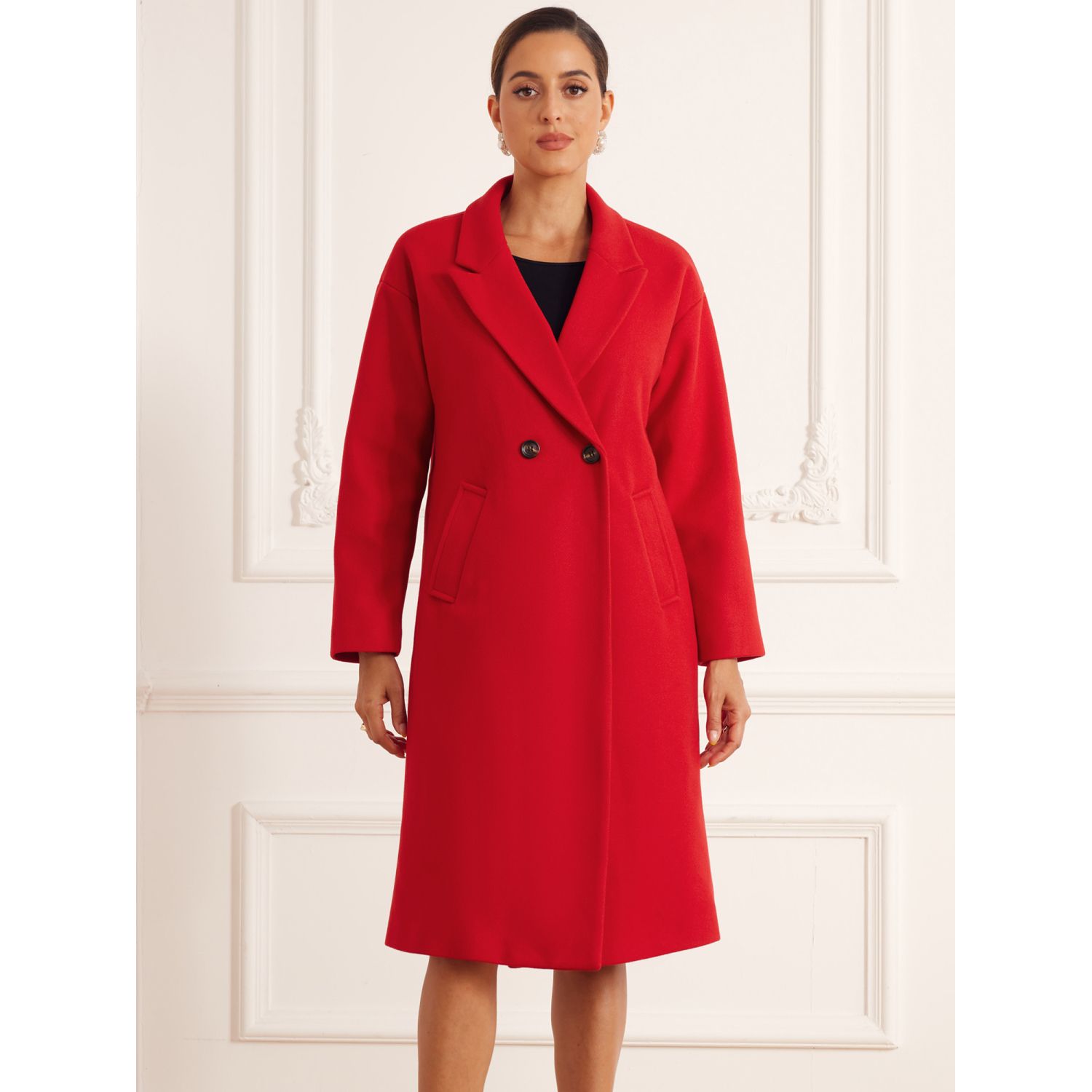 Winter Overcoat for Women's Notch Lapel Double-Breasted Mid-Length
