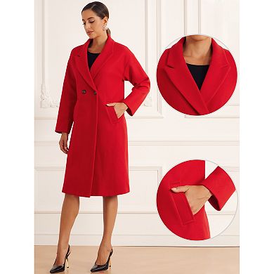 Winter Overcoat for Women's Notch Lapel Double-Breasted Mid-Length Long Coat