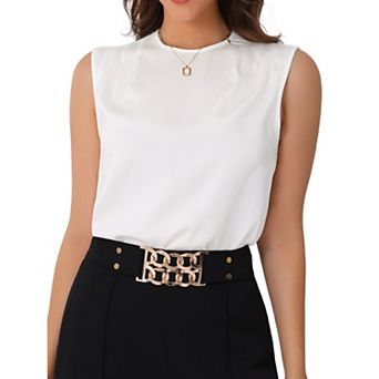 Satin Round Neck Tank Top for Women's Cap Sleeve Basic Pleated Blouse Tops