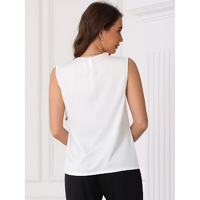 Satin Round Neck Tank Top for Women's Cap Sleeve Basic Pleated Blouse Tops