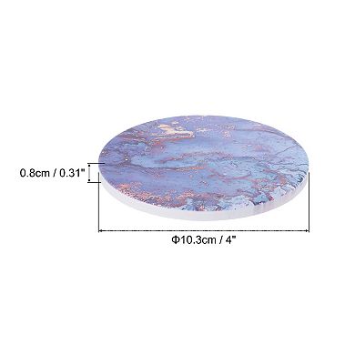 4Pcs Absorbent Coasters Purple Marble Gilding Pattern Round Coaster with Cork Backing Non-Slip 4"