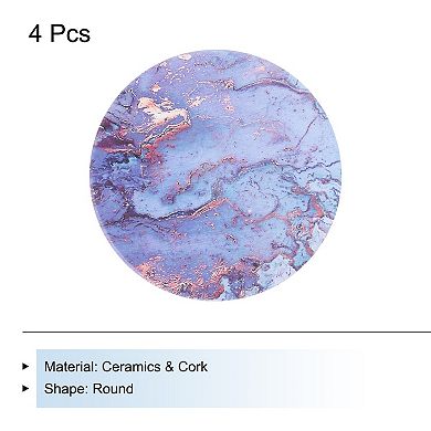 4Pcs Absorbent Coasters Purple Marble Gilding Pattern Round Coaster with Cork Backing Non-Slip 4"