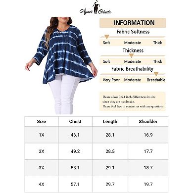 V Neck Plus Size Tops for Women Elbow 3/4 Sleeve Loose Fit Casual Blouse Tee Top Tie Dye Trendy