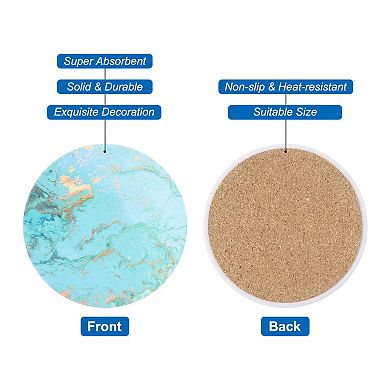 4Pcs Absorbent Coasters Green Marble Gilding Pattern Round Coaster with Cork Backing Non-Slip 4"