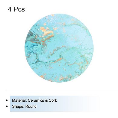 4Pcs Absorbent Coasters Green Marble Gilding Pattern Round Coaster with Cork Backing Non-Slip 4"