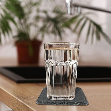 16 Pcs Slate Drink Coasters, 4 Inch Black Square Slate Stone Coasters with Anti-Scratch Bottom
