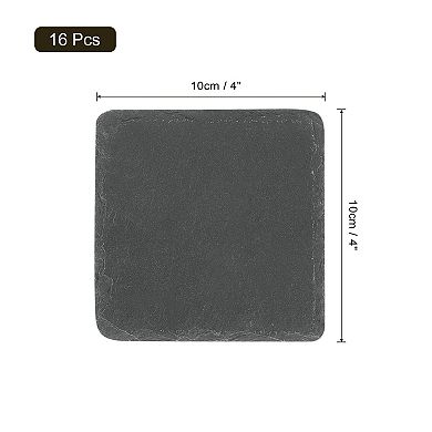 16 Pcs Slate Drink Coasters, 4 Inch Black Square Slate Stone Coasters with Anti-Scratch Bottom