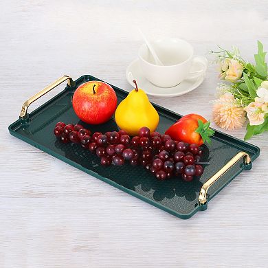 Plastic Serving Tray with Golden Handle, 16.1"x8.7"x0.6" Modern Rectangular Decorative Tray
