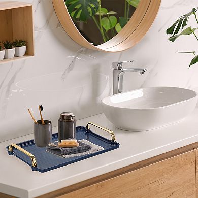 Plastic Serving Tray with Golden Handle, 16.1"x8.7"x0.6" Modern Rectangular Decorative Tray