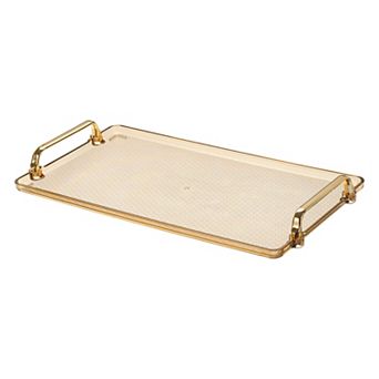 Plastic Serving Tray with Golden Handle, 16.1"x8.7"x0.6" Modern Rectangular Decorative Tray